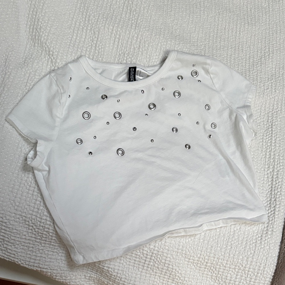 White Tee with Silver Embellishments